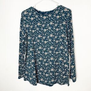 Pure Jill  Floral Print Pima Cotton‎ Shirttail Tee Long Sleeve Size L 202​